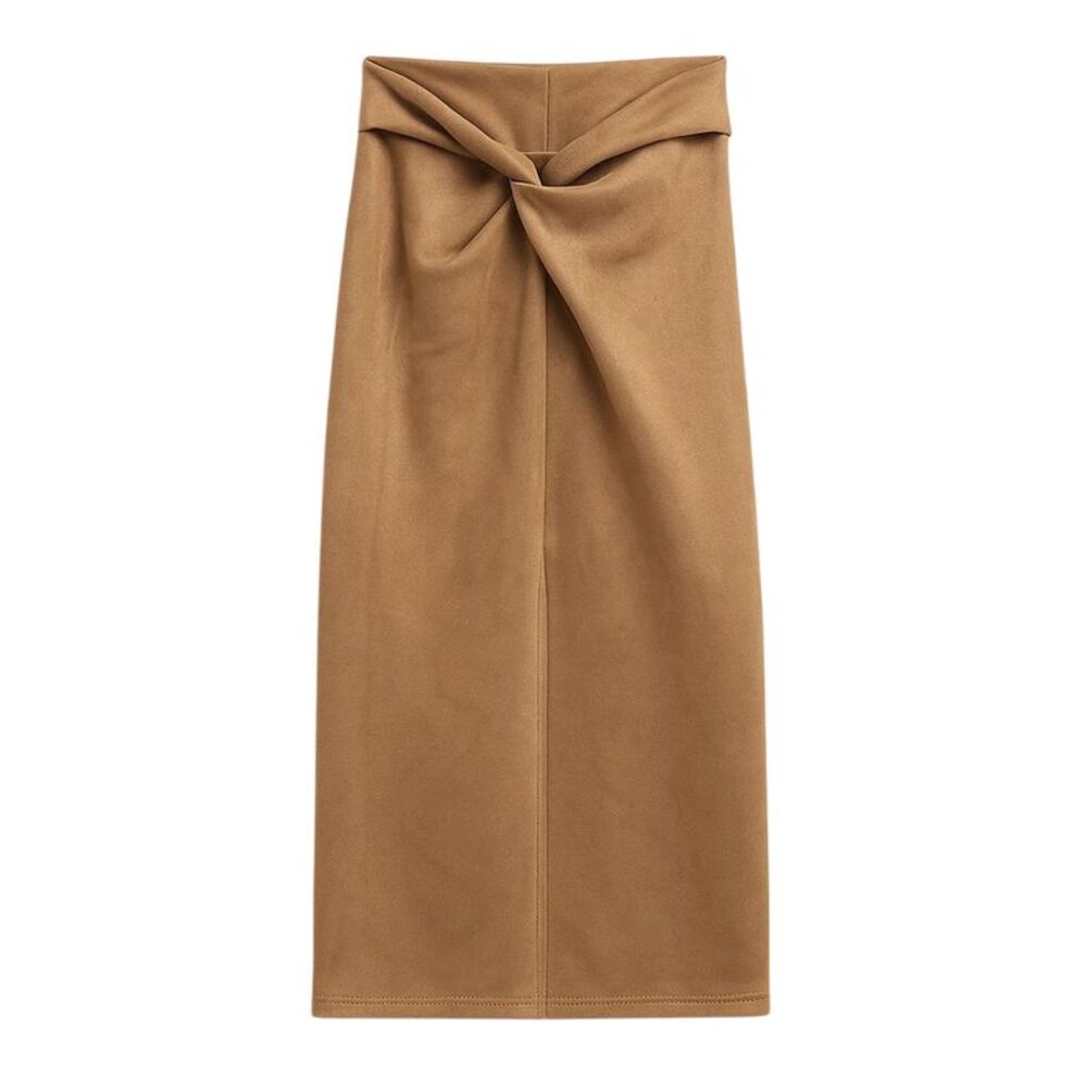I Saw It First Womens/Ladies Faux Suede Twisted Knot Front Midi Skirt / Brown